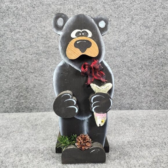 Handmade Paper Towel Holder Wood‎ Bear Holding Trout Fisherman Cabin Country - Picture 3 of 12